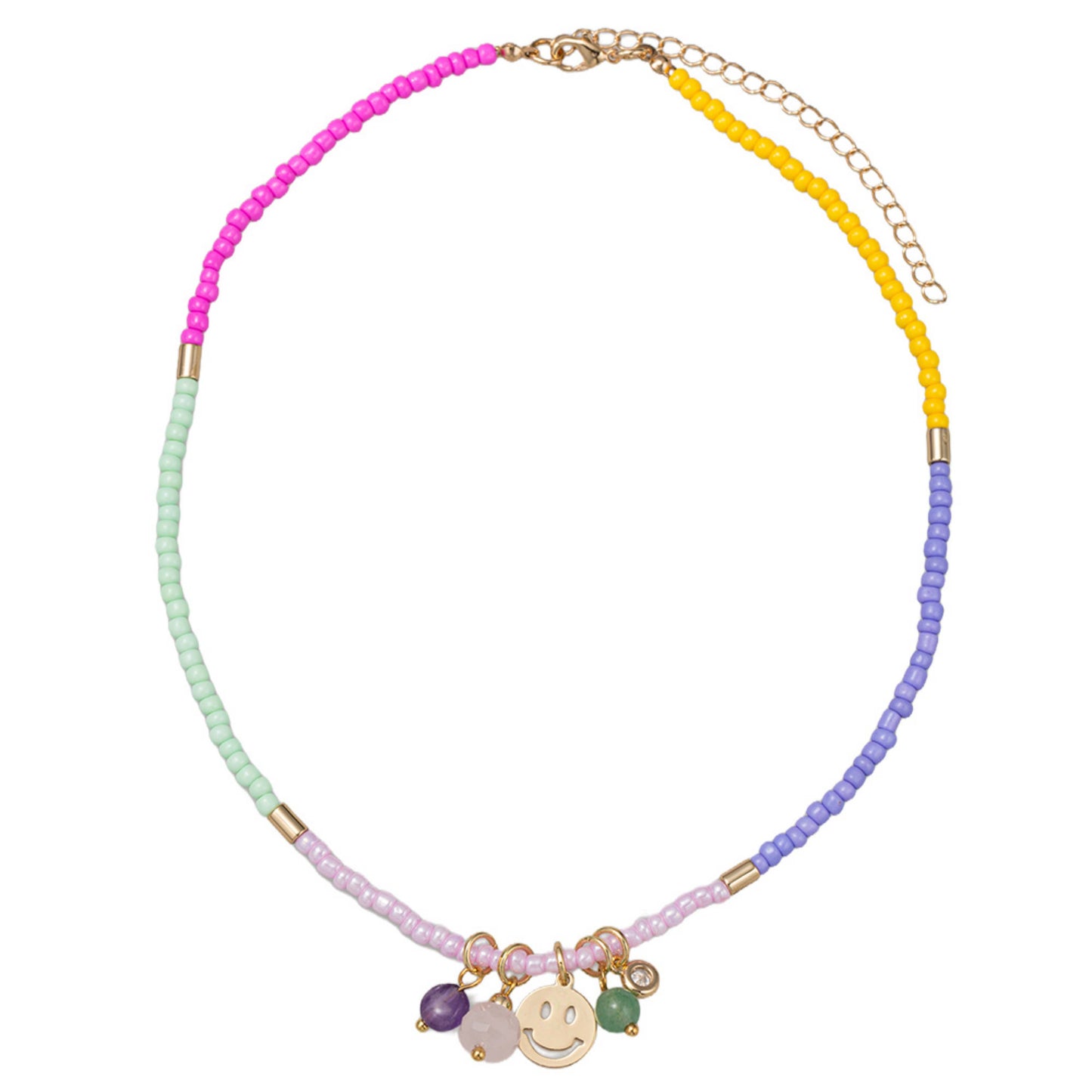 Kids Rainbow Beaded Necklace with Charms with Smiley Face