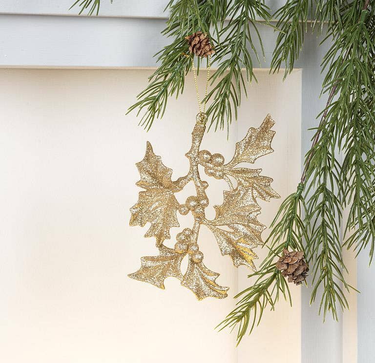 Glitter Holly Leaves Ornament
