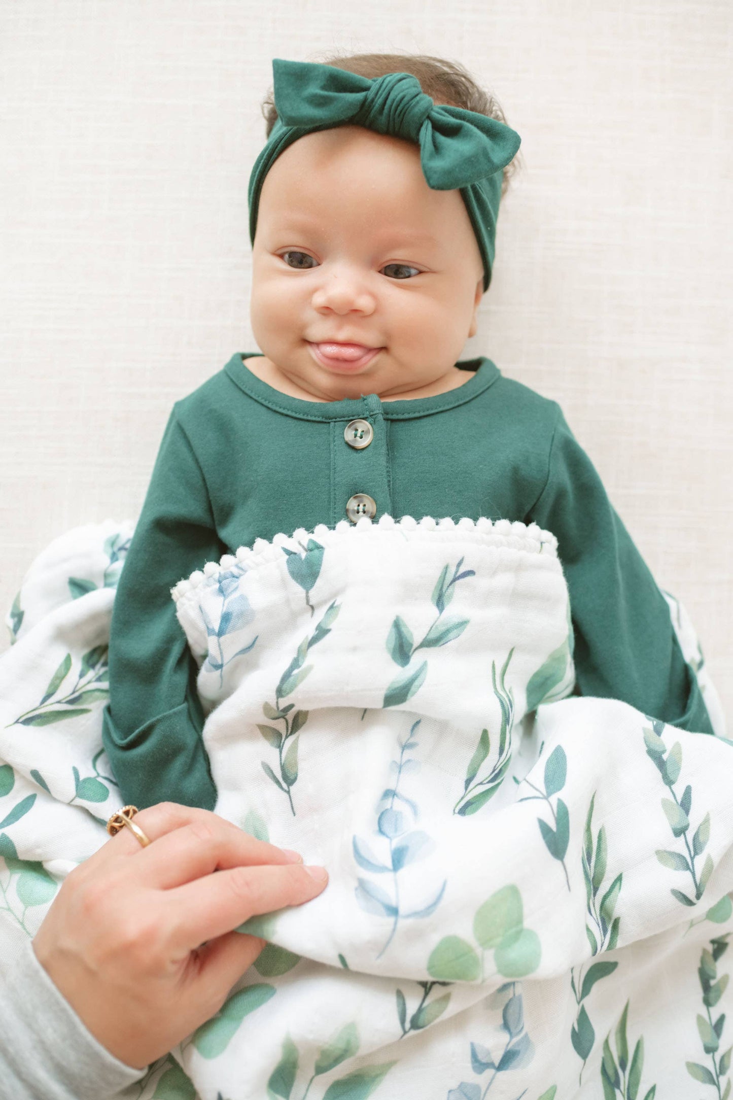 Baby Organic Knotted Gown + Top Knot Hat | Forest Green