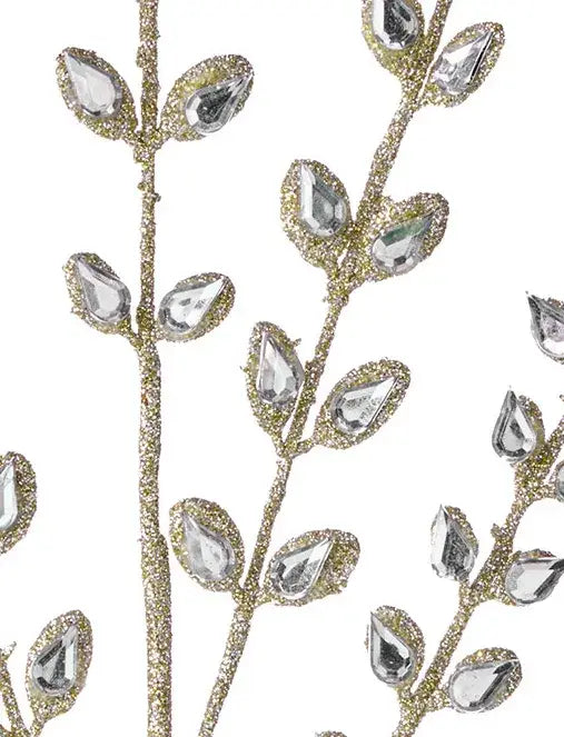 Artificial Jeweled Leaf Spray with Gold/Silver Glitter - 30"