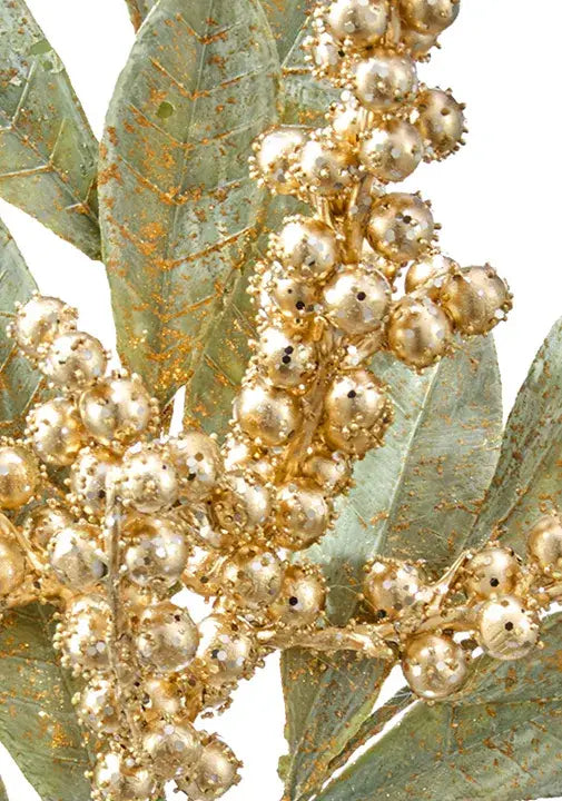 Artificial Bay Leaf Spray with Gold Berries - 18"