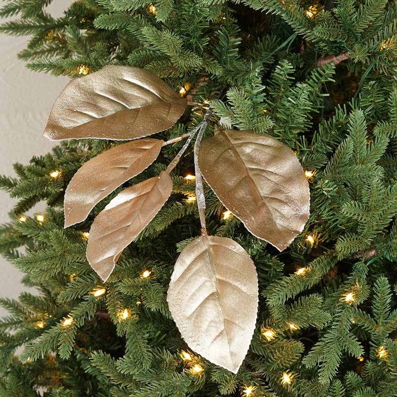 26in Metallic Magnolia Leaves Spray