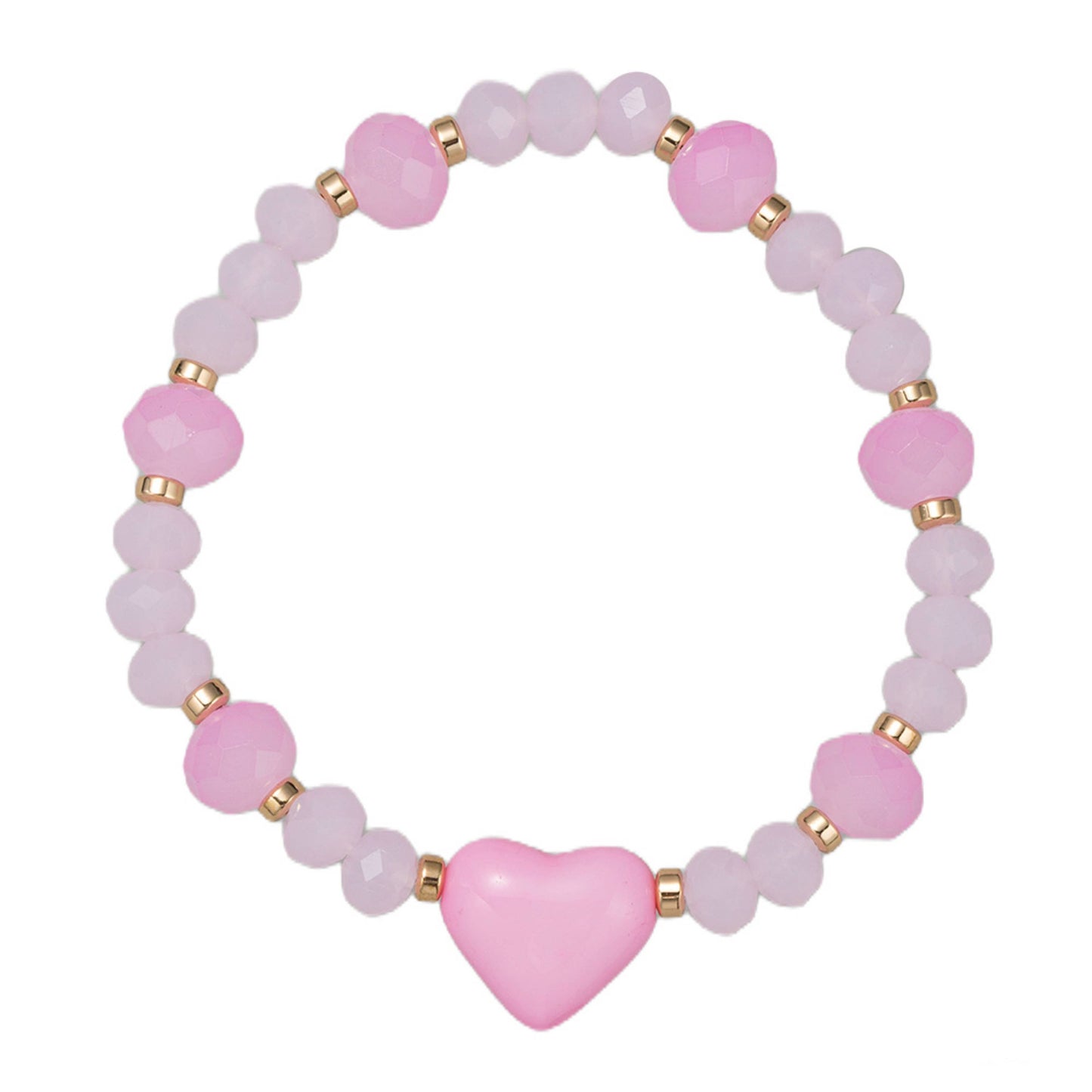Kids Pink Faceted Beaded Stretch Bracelet with Heart