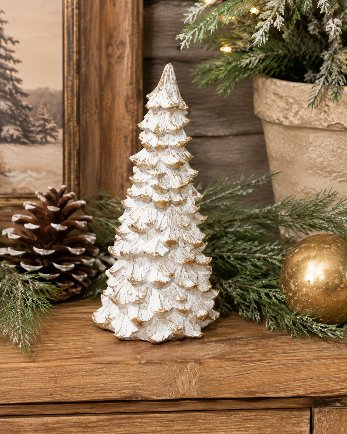 7" Snowy Gold Christmas Tree