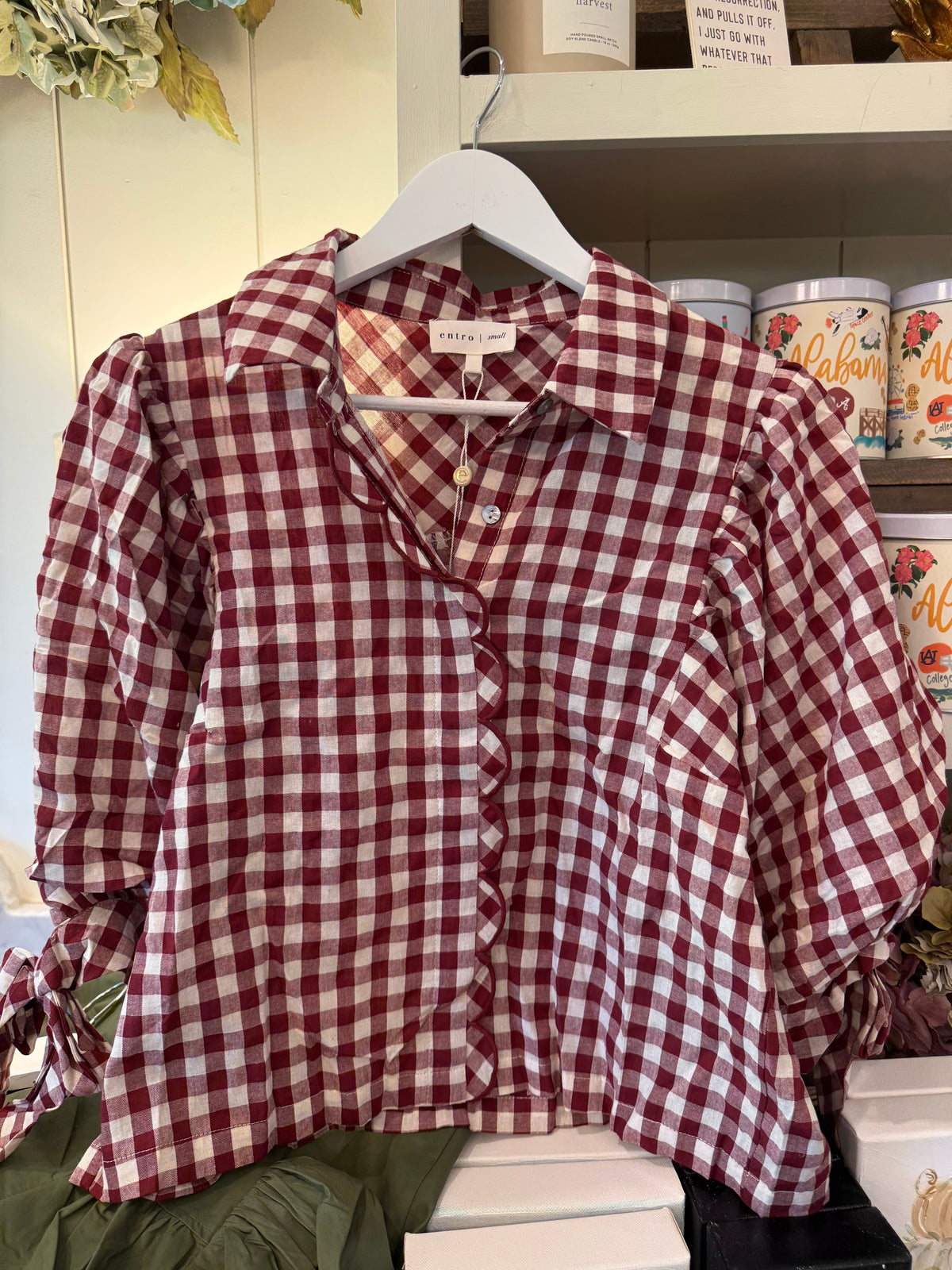 The Cranberry Check Top