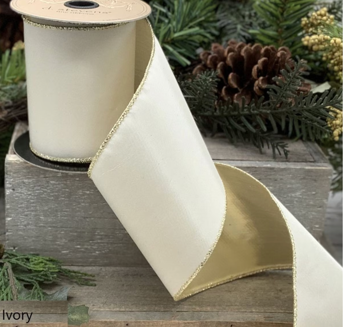 vory & Gold Reversible Taffeta Ribbon