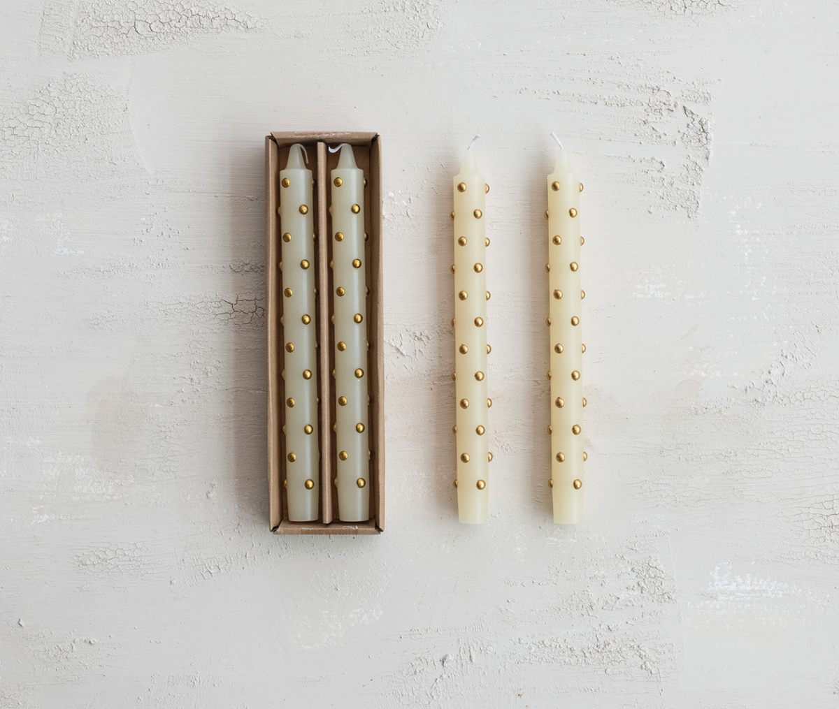 Gold Dot Taper Candles – Set of 2