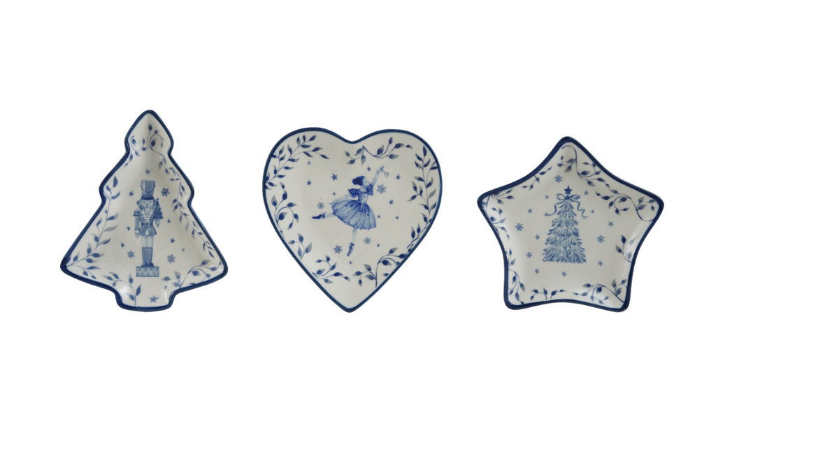 Blue & White Ceramic Holiday Trinket Dish | 3 Styles
