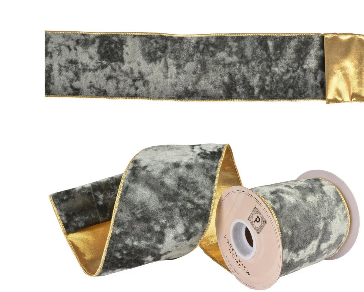 AGED CELADON VELVET WITH GOLD EDGE & REVERSE RIBBON 4"
