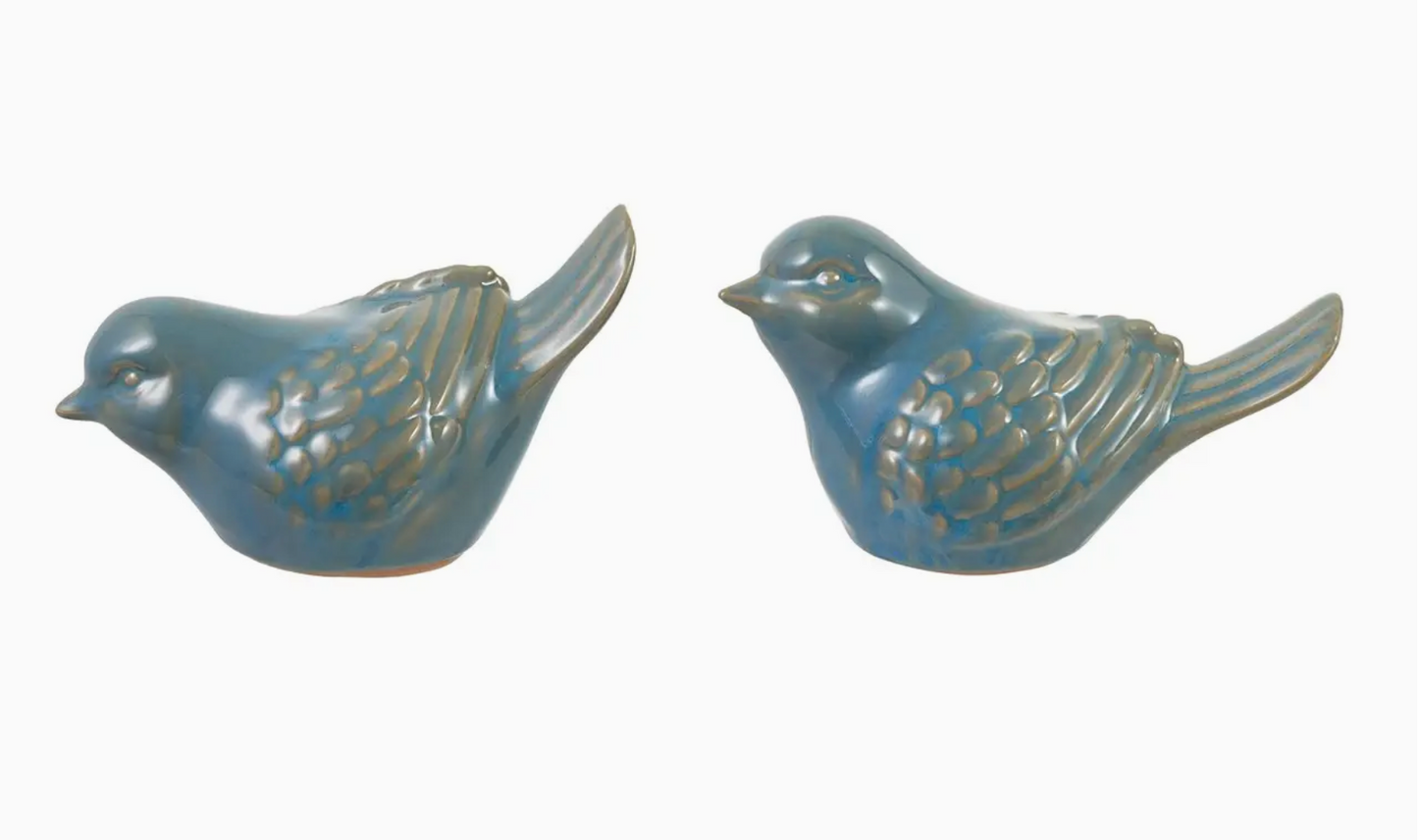 Stoneware Bird, Reactive Glaze, Blue