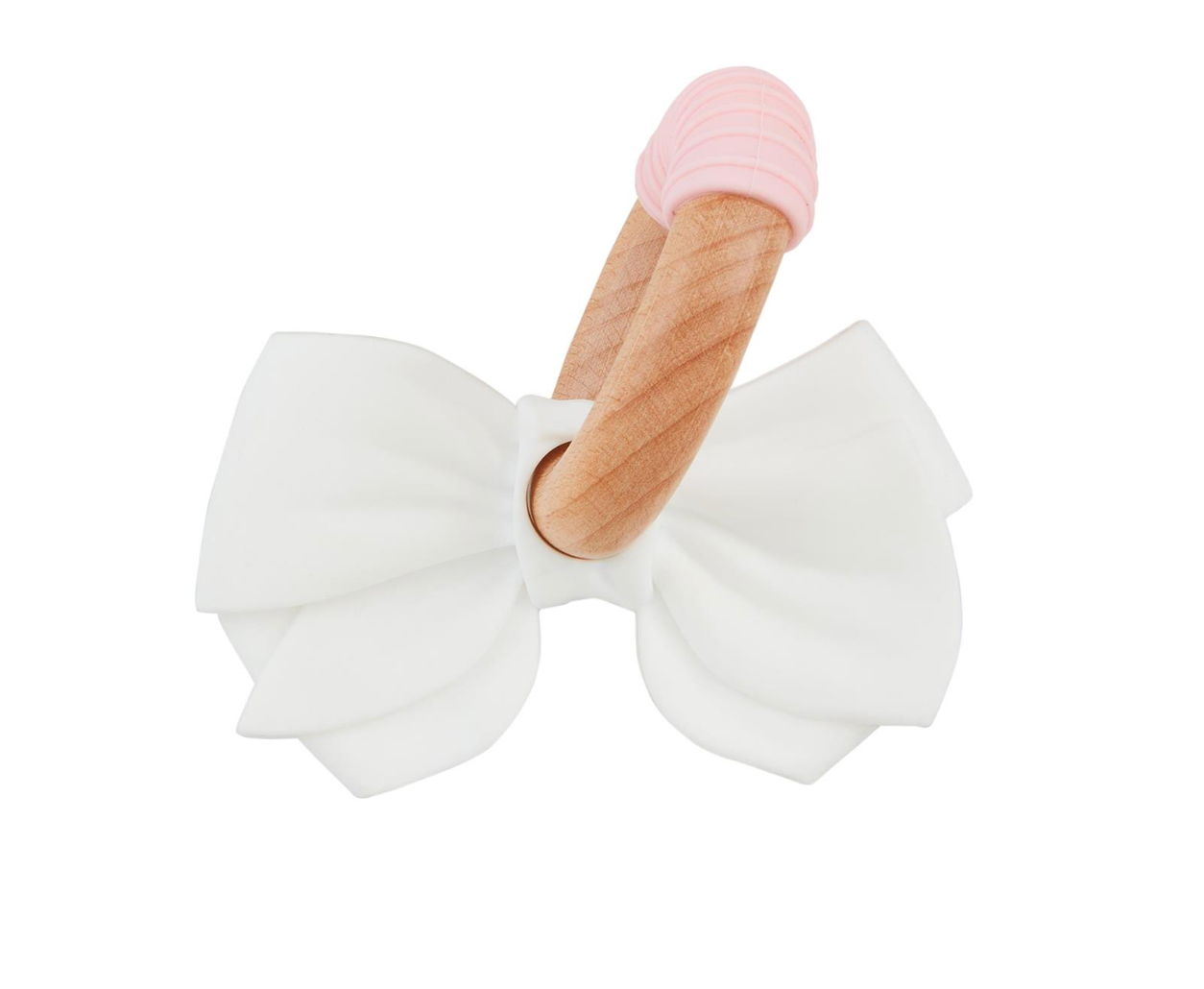 WHITE BOW SILICONE TEETHER
