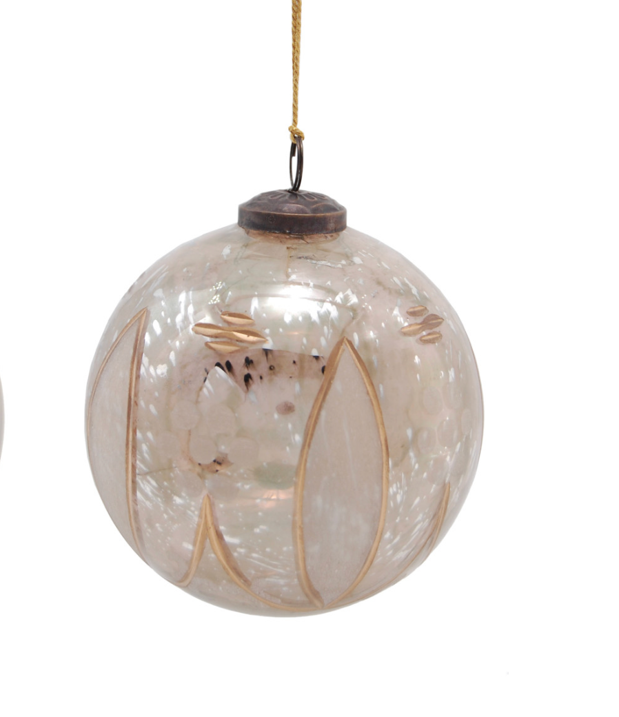 5" Etched Mercury Glass Ball Ornament with Design, 2 Styles