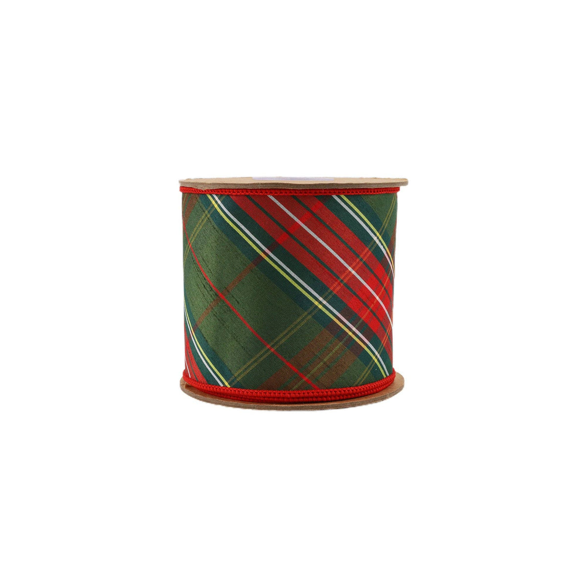 Wired Dupioni Ribbon | Red/Dark Green Plaid