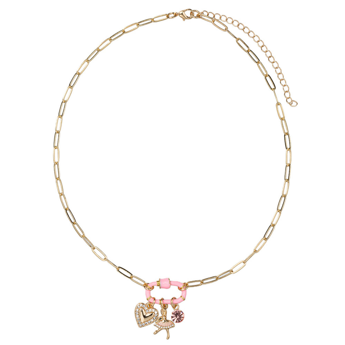 Kids Paperclip Chain Necklace Pink Carabiner with Ballerina