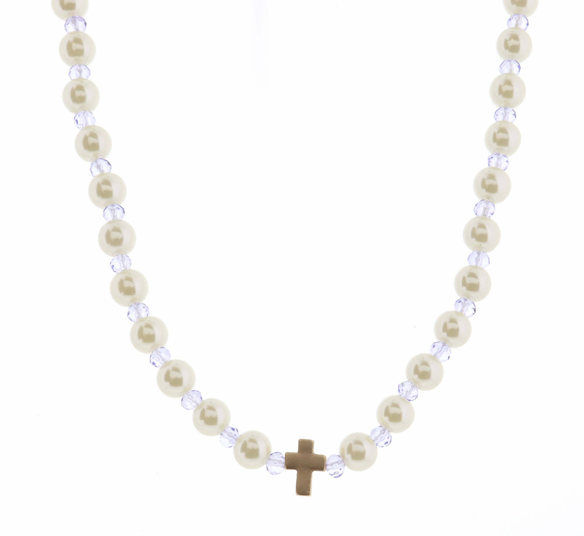 Kids 14" Pearl & Lavender Faceted with Cross Necklace