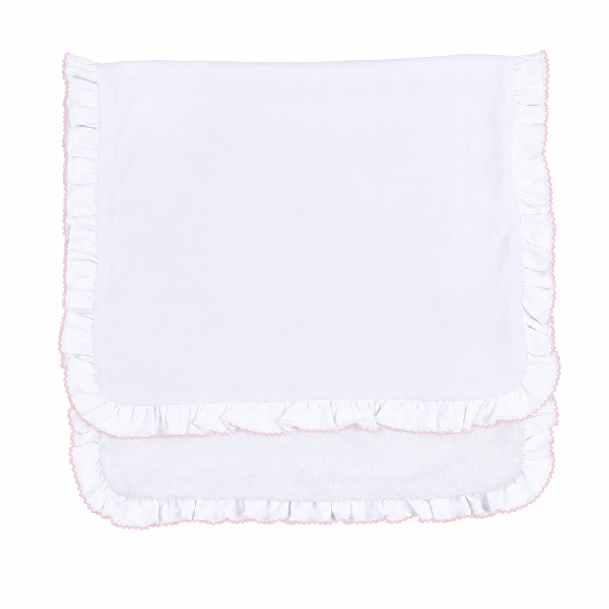 Essentials White Ruffle Burp Cloth with Pink Trim