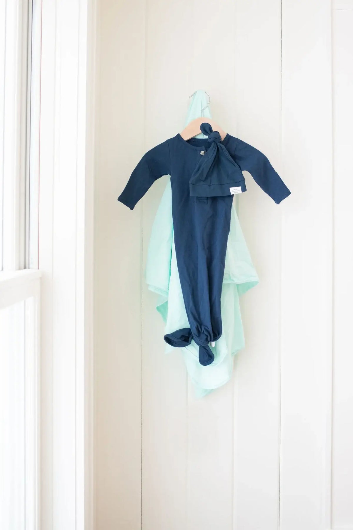 Baby Organic Knotted Gown + Top Knot Hat | Navy Blue