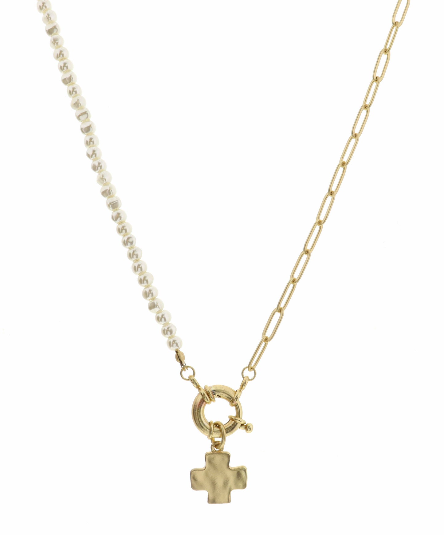 16" Chain & Pearl with Square Cross Necklace