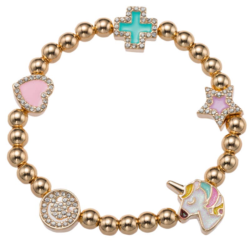 Kids Beaded Bracelet with Heart, Cross, Star, Unicorn, Face