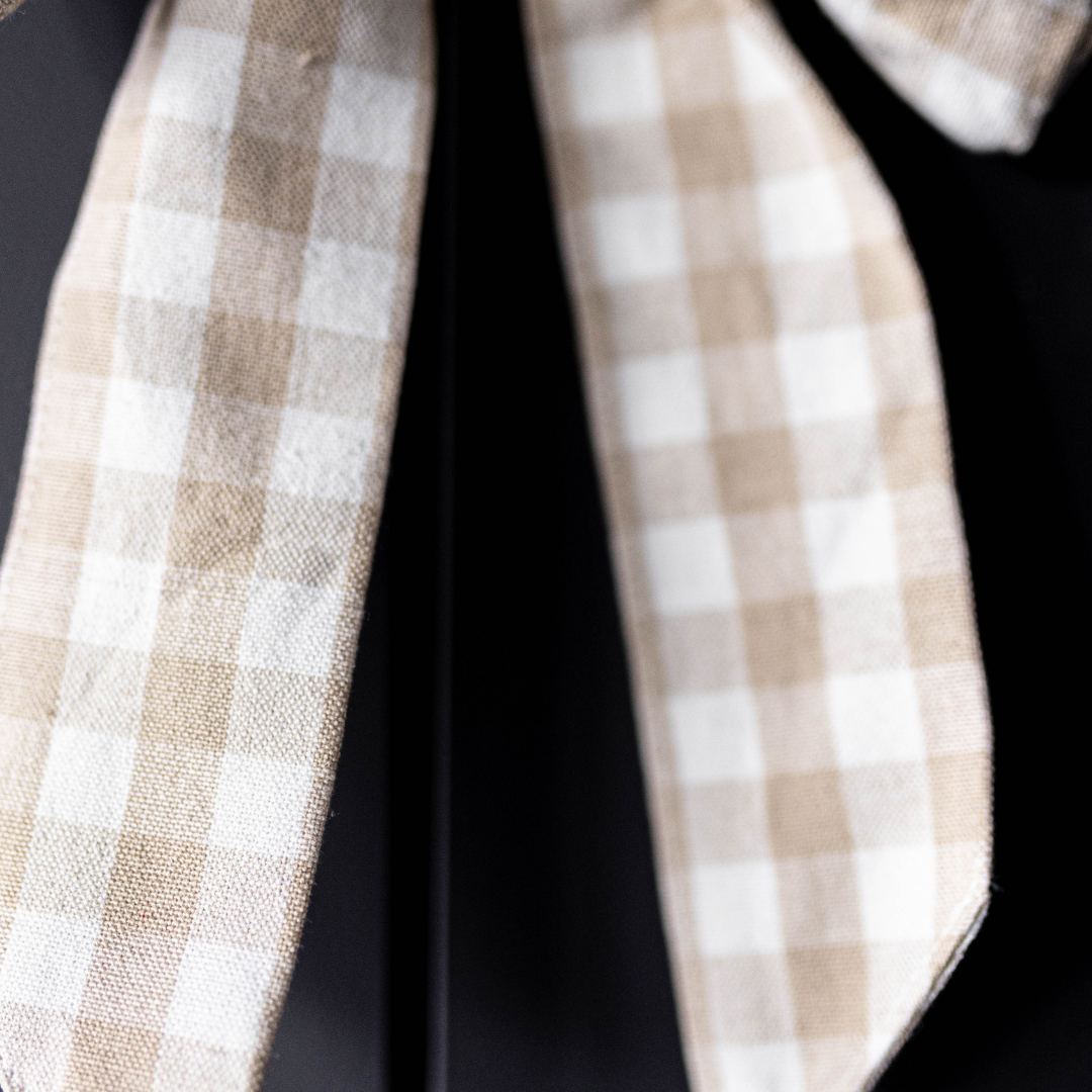 Bows Beige & White Gingham Fabric-Large