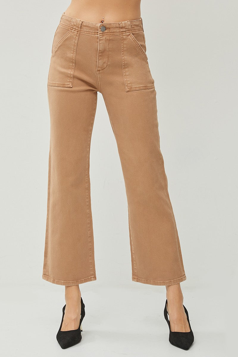 Cocoa High Rise Patch Pockets Ankle Flare Pants-Risen