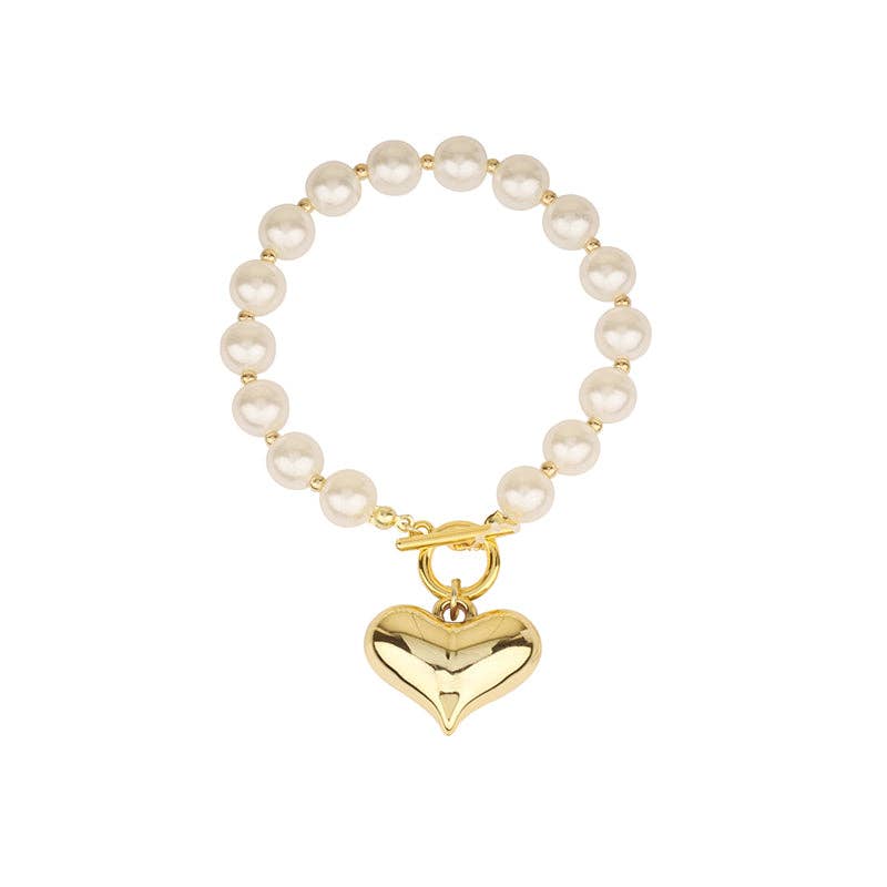Pearl Beaded with Toggle and Puffy Heart Bracelet