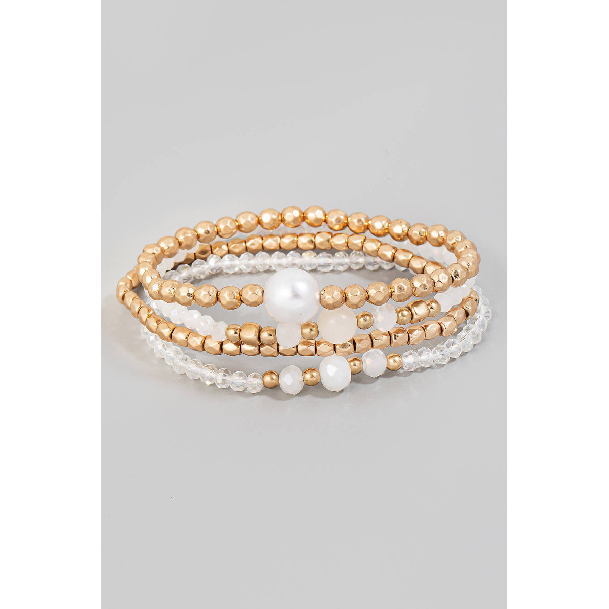 Pearl Charm Mixed Beaded Layered Bracelet Set: WGWHT