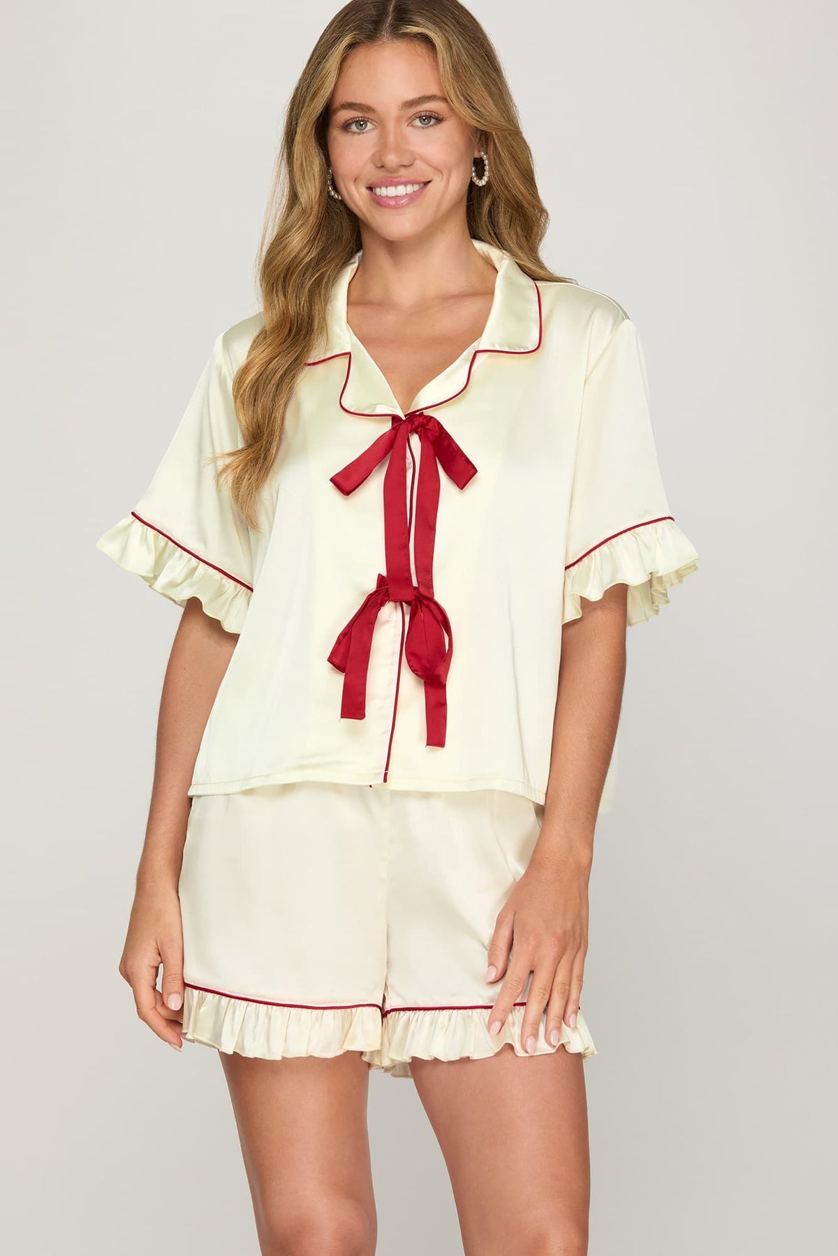 Holiday Satin Bow Pajama Set