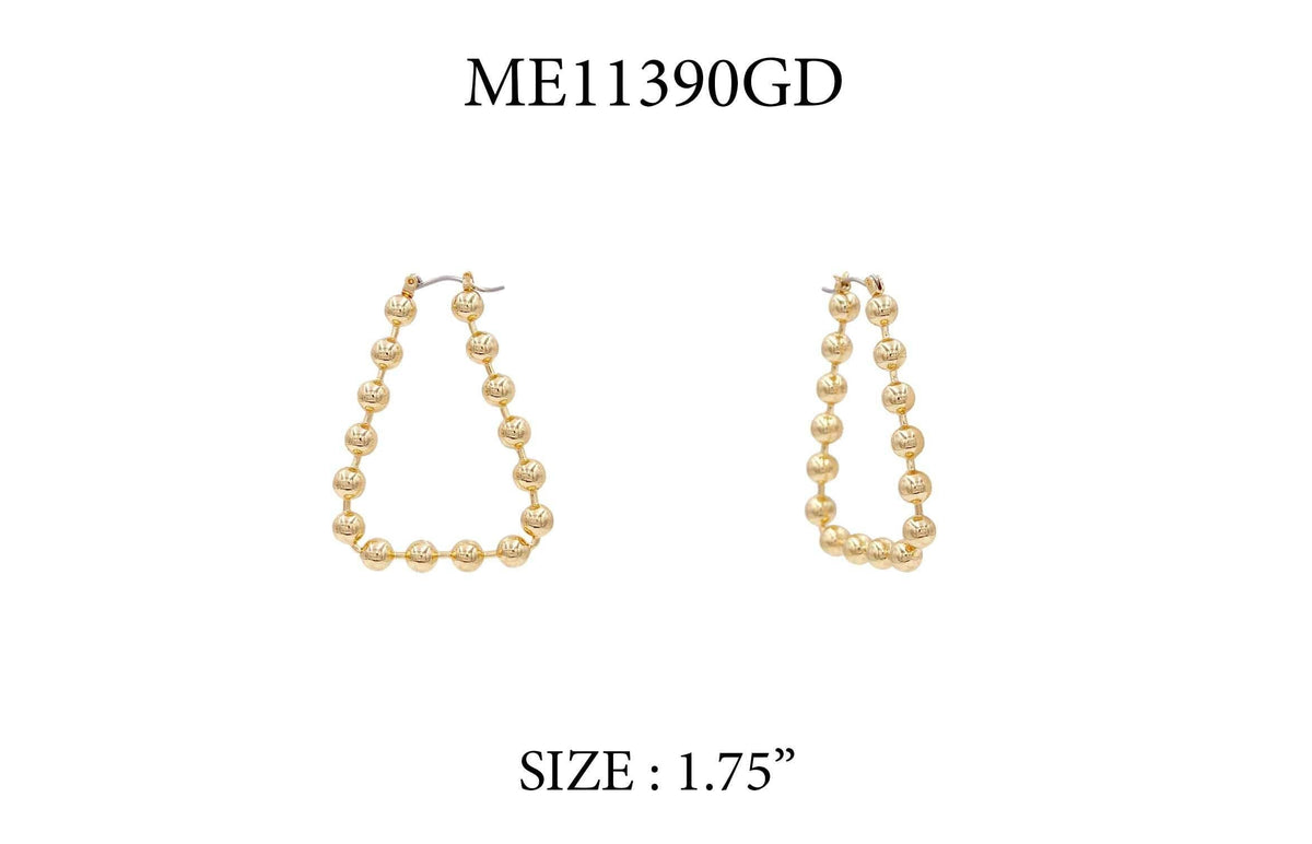 Gold Ball Beaded Chain Triangle Hoop 1.75" Earring