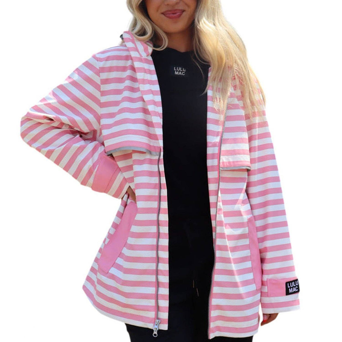 Lulu Mac Raincoat Darby Pink/White: Pink/White