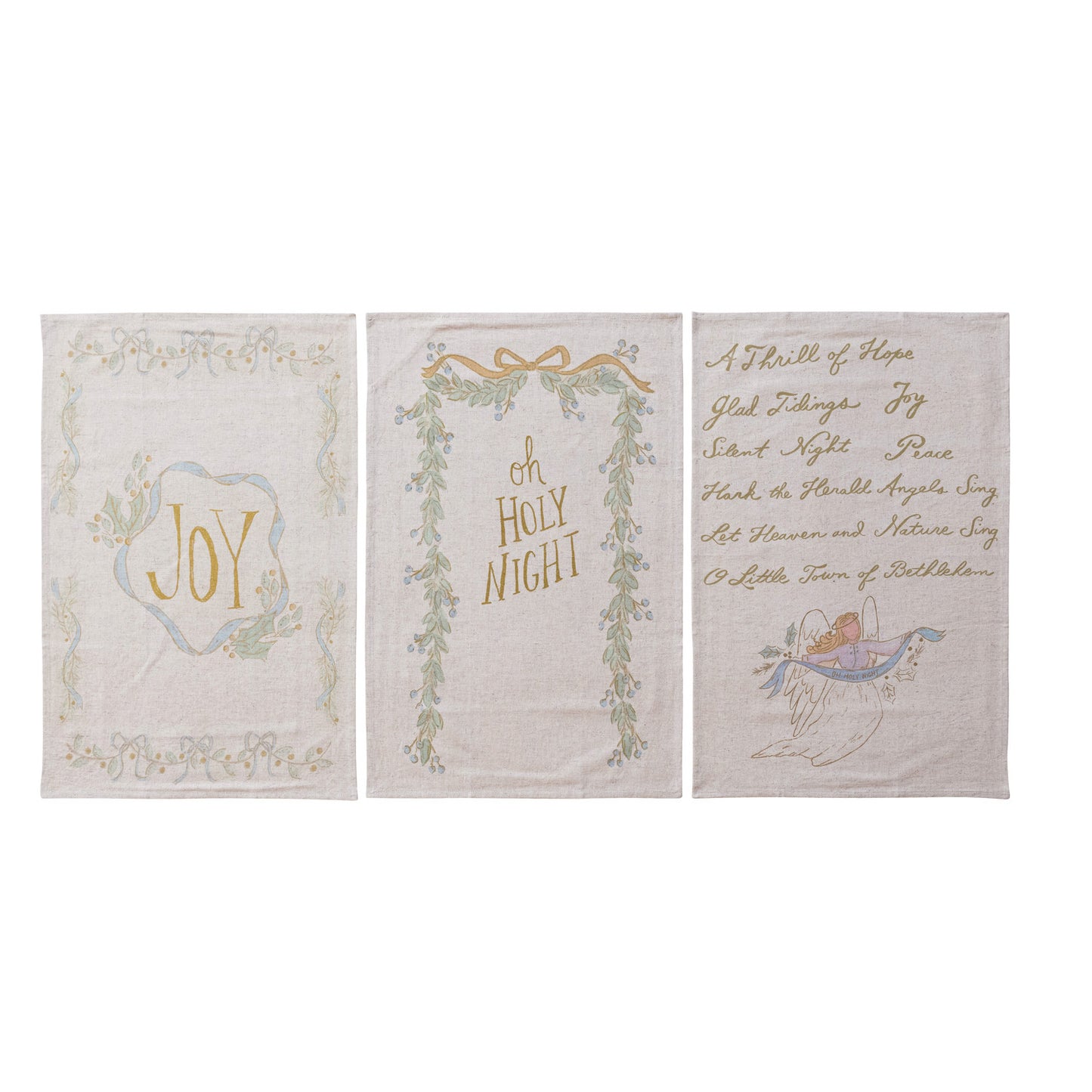 Cotton & Linen Printed Tea Towel with Holiday Saying | 3 Styles