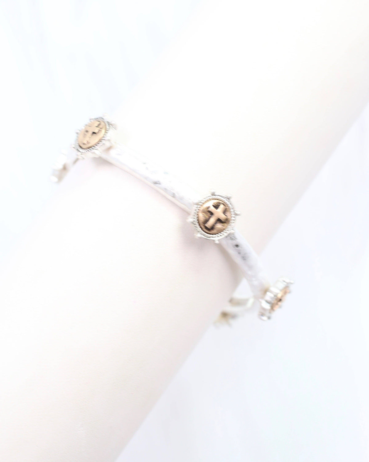 McLean Cross Stretch Bracelet Worn SIilver