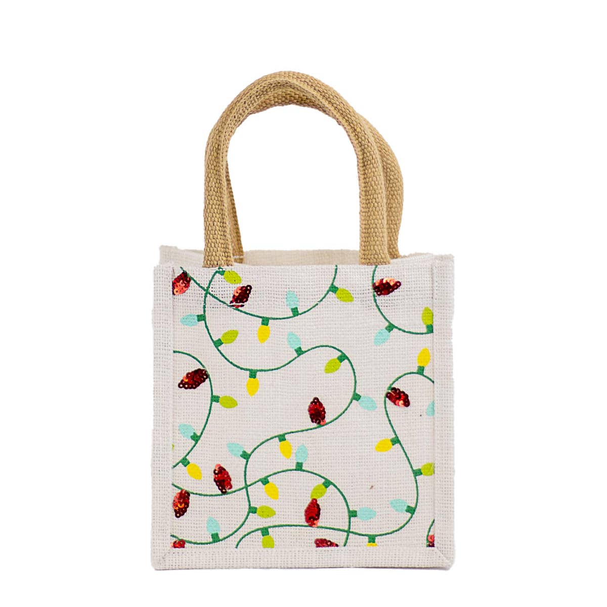 Christmas Lights Petite Gift Tote White/Red/Multi 7x7x5