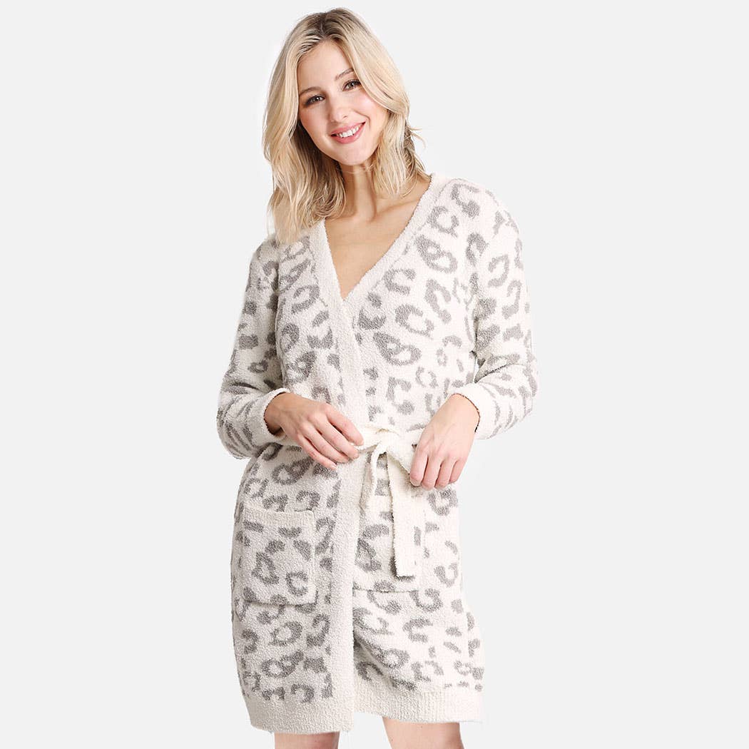 Leopard Print Soft Robe w Pockets & Belt