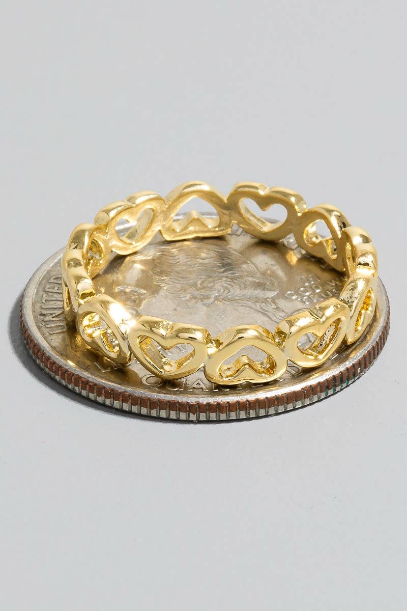 Gold Dipped Heart Link Band Ring - 6.5