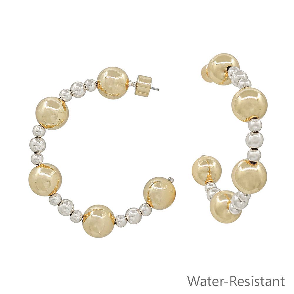 Silver Beaded with Gold 10MM 2" Hoop Earring