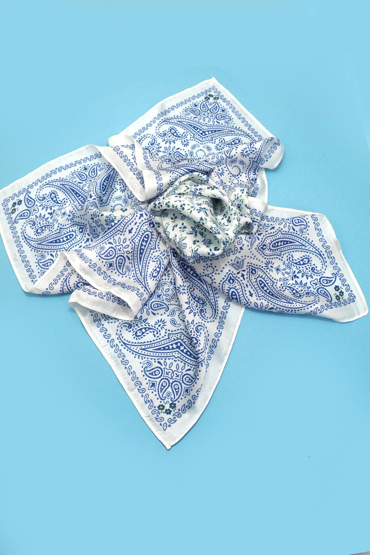 Blue Large Floral Toile Bandana Scarf