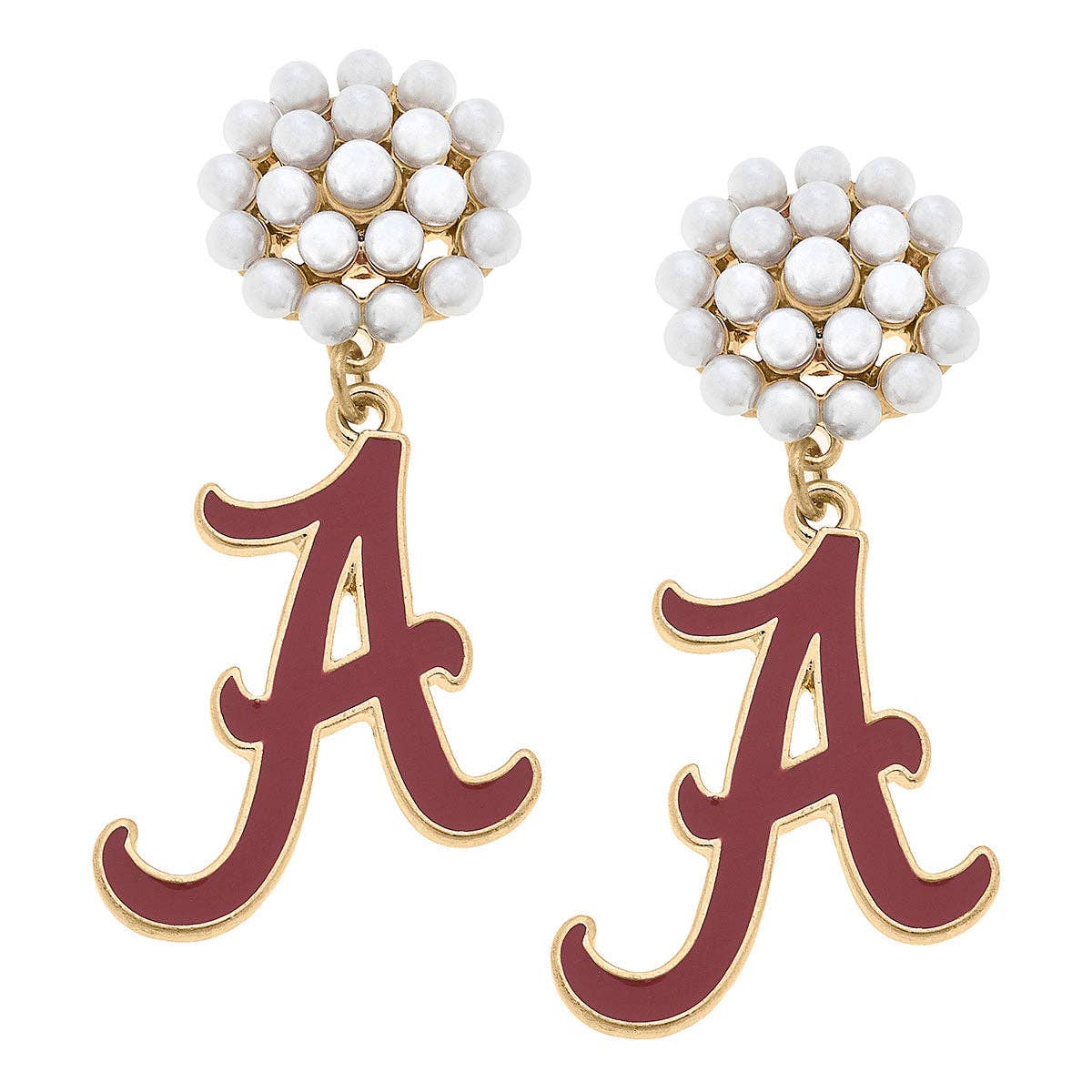 Alabama Crimson Tide Pearl Cluster Enamel Drop Earrings in C