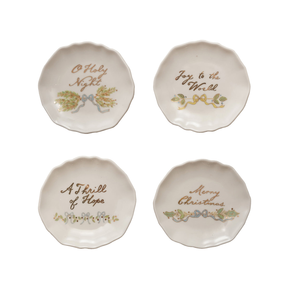 Stoneware Scalloped Plate with Gold Electroplating | 4 Styles