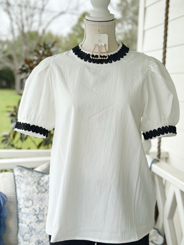 White & Black Swirl Top