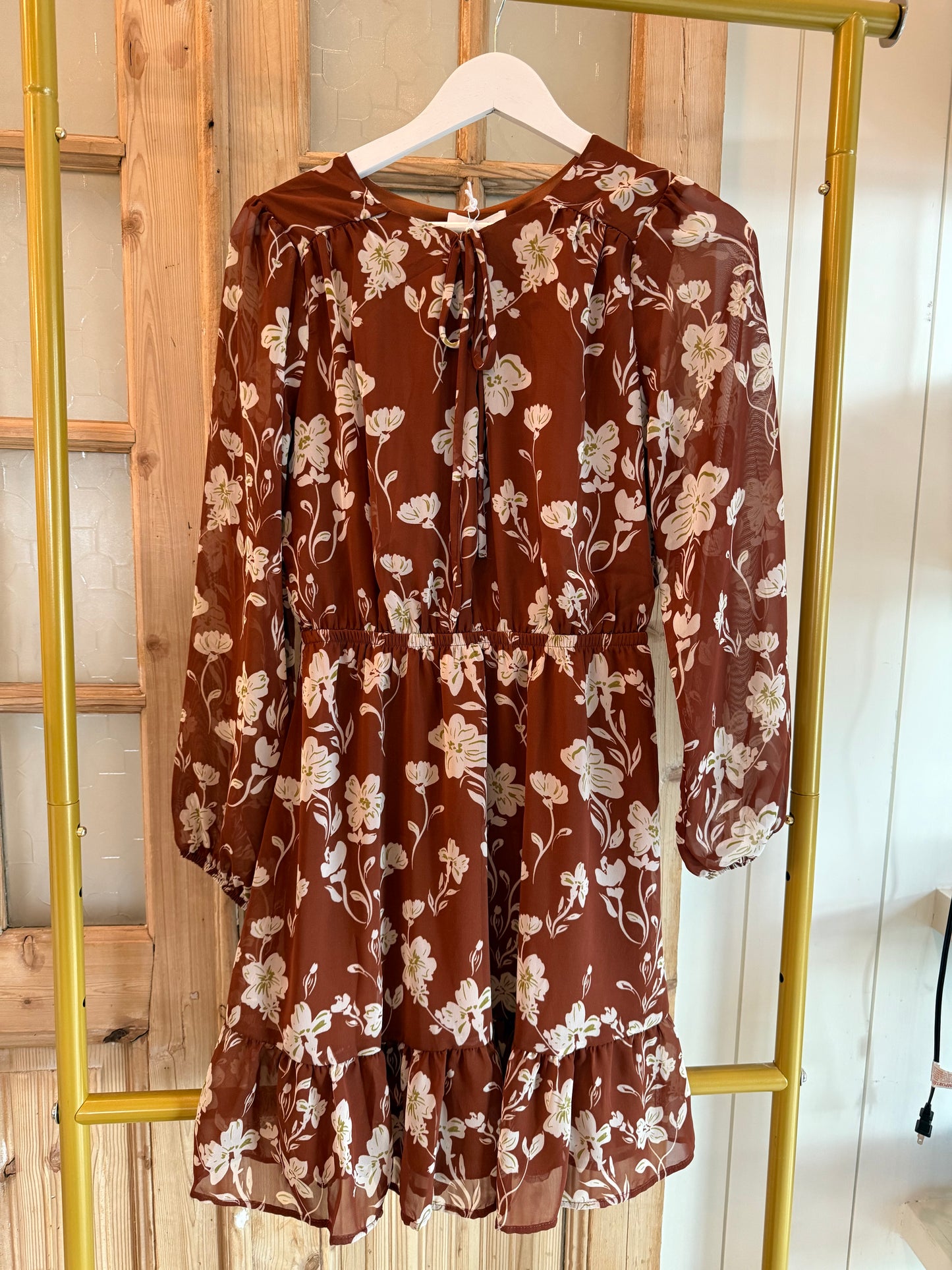 Golden Petals Tie-Neck Dress