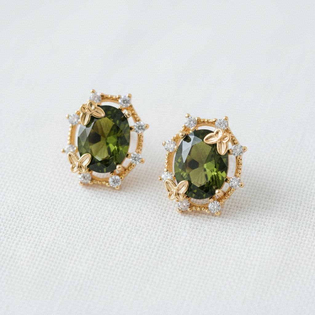 Elegant Olive Green Gemstone Drop Earrings