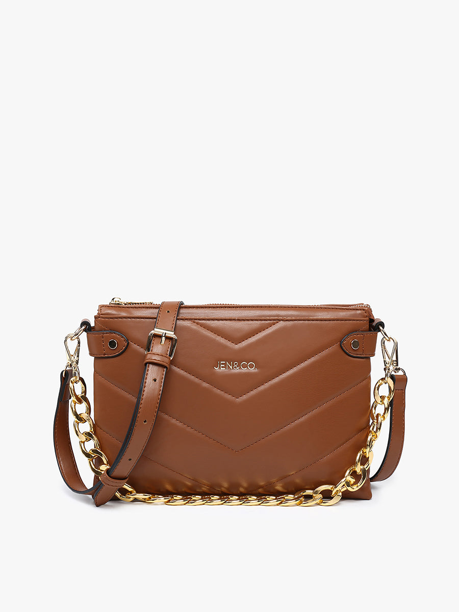 Britt Puffer Crossbody w/ Snaps: Brown