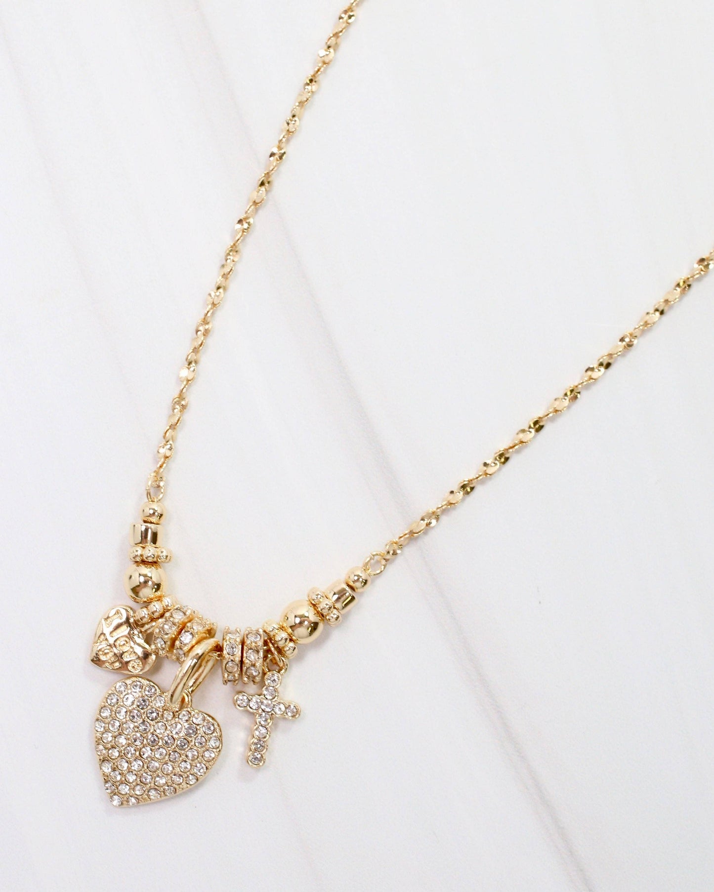 Pristine Pave Heart Charm Necklace Gold