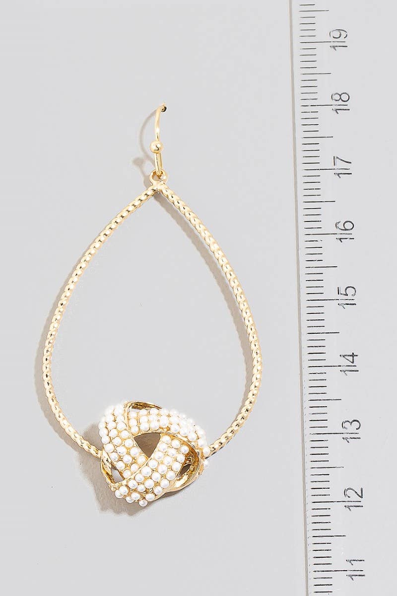 Pearl Pave Knot Charm Tear Dangle Earrings: CRMGD