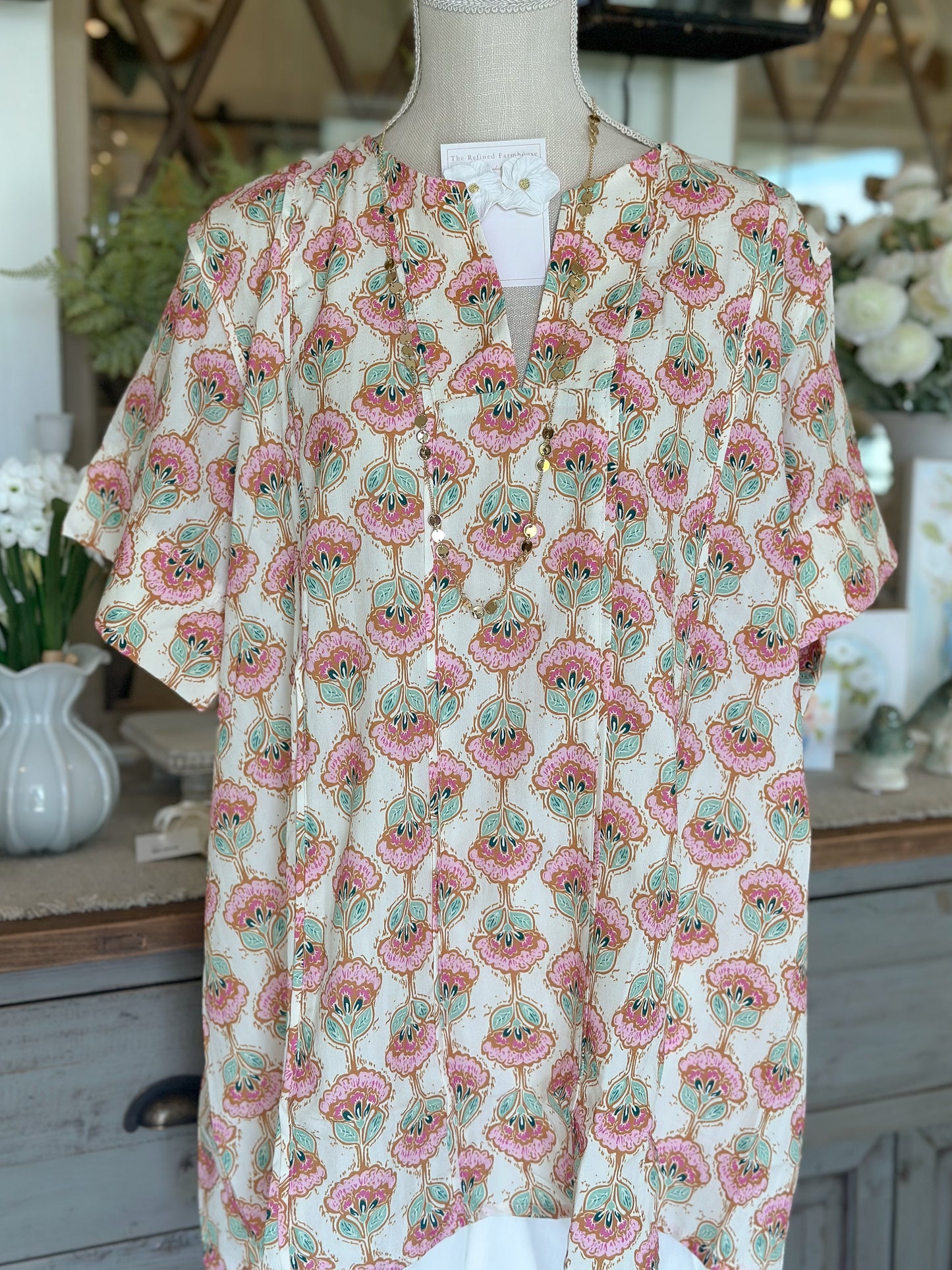 Cream printed Top-Curvy