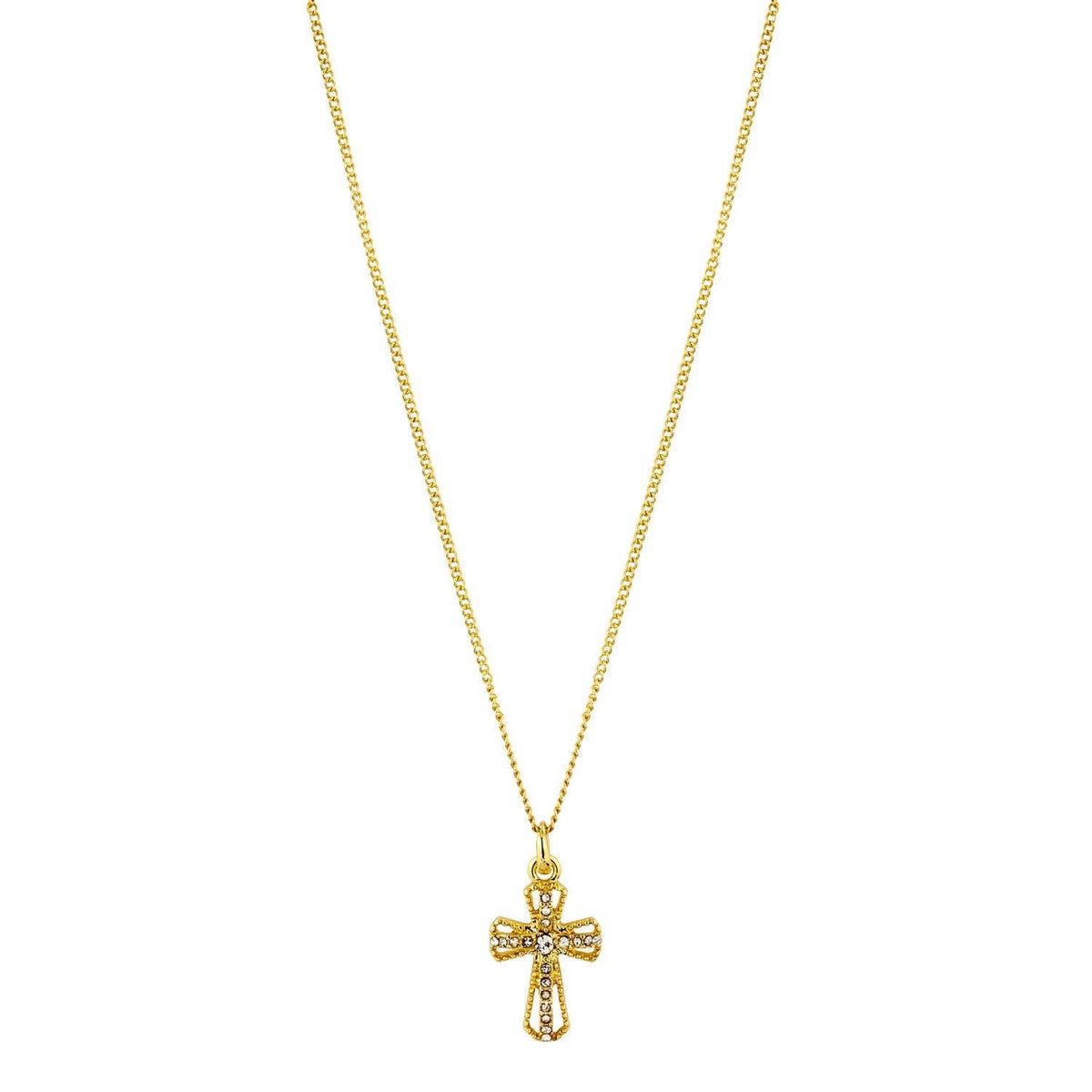 14K Gold Plated Rhinestone Cross Pendant 16"-18" Necklace