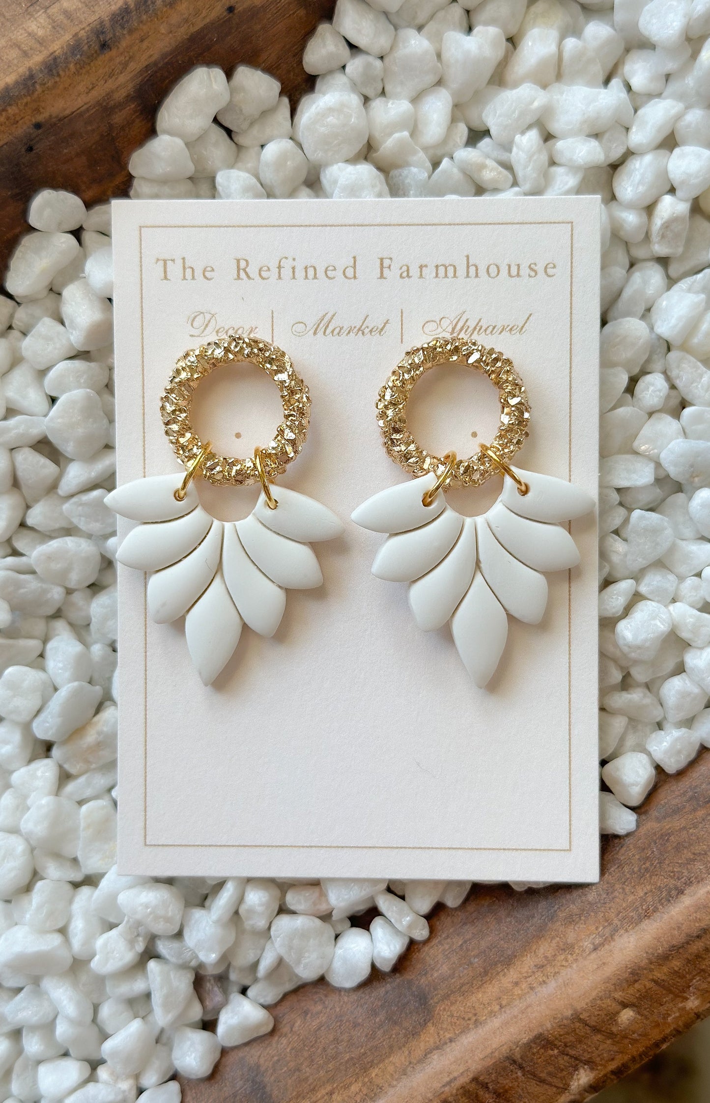 White Clay Dangles w/Gold Studs