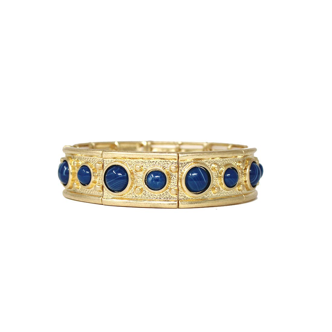 Matte Gold and Navy Circle Stone Accents Stretch Bracelets