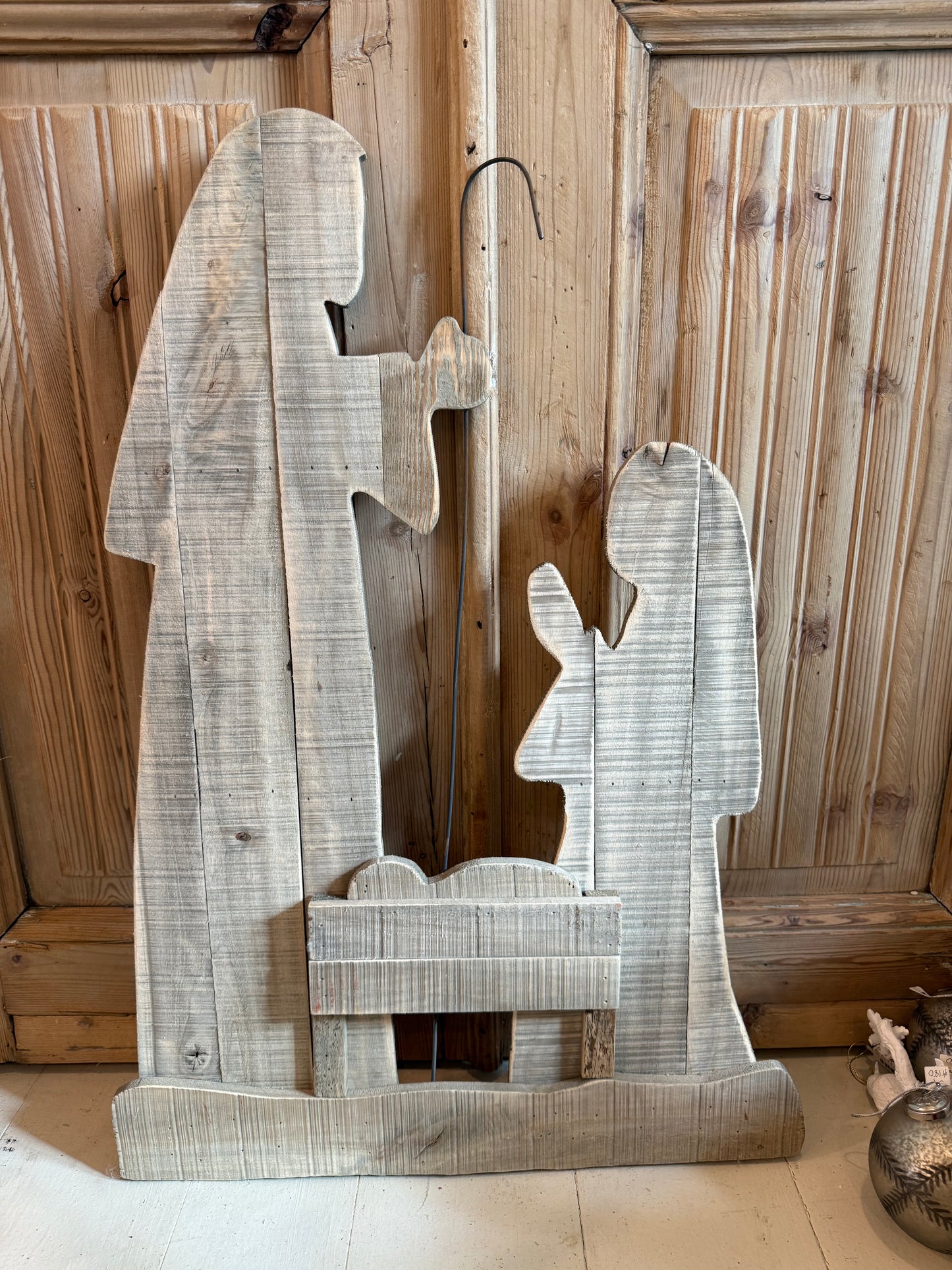 Distressed Wooden Nativity with stand 30"